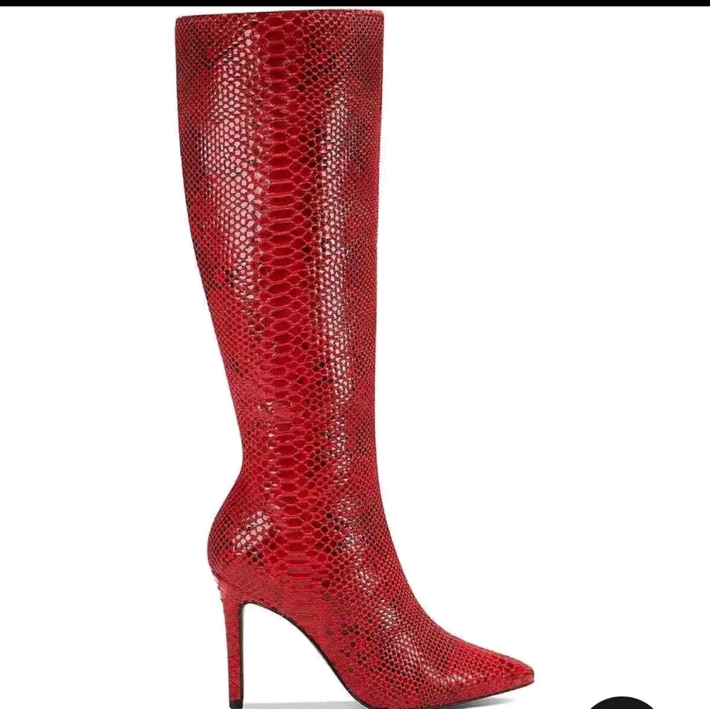 NWT Christmas Red Snakeskin Knee High Leather Boots - Picture 16 of 16